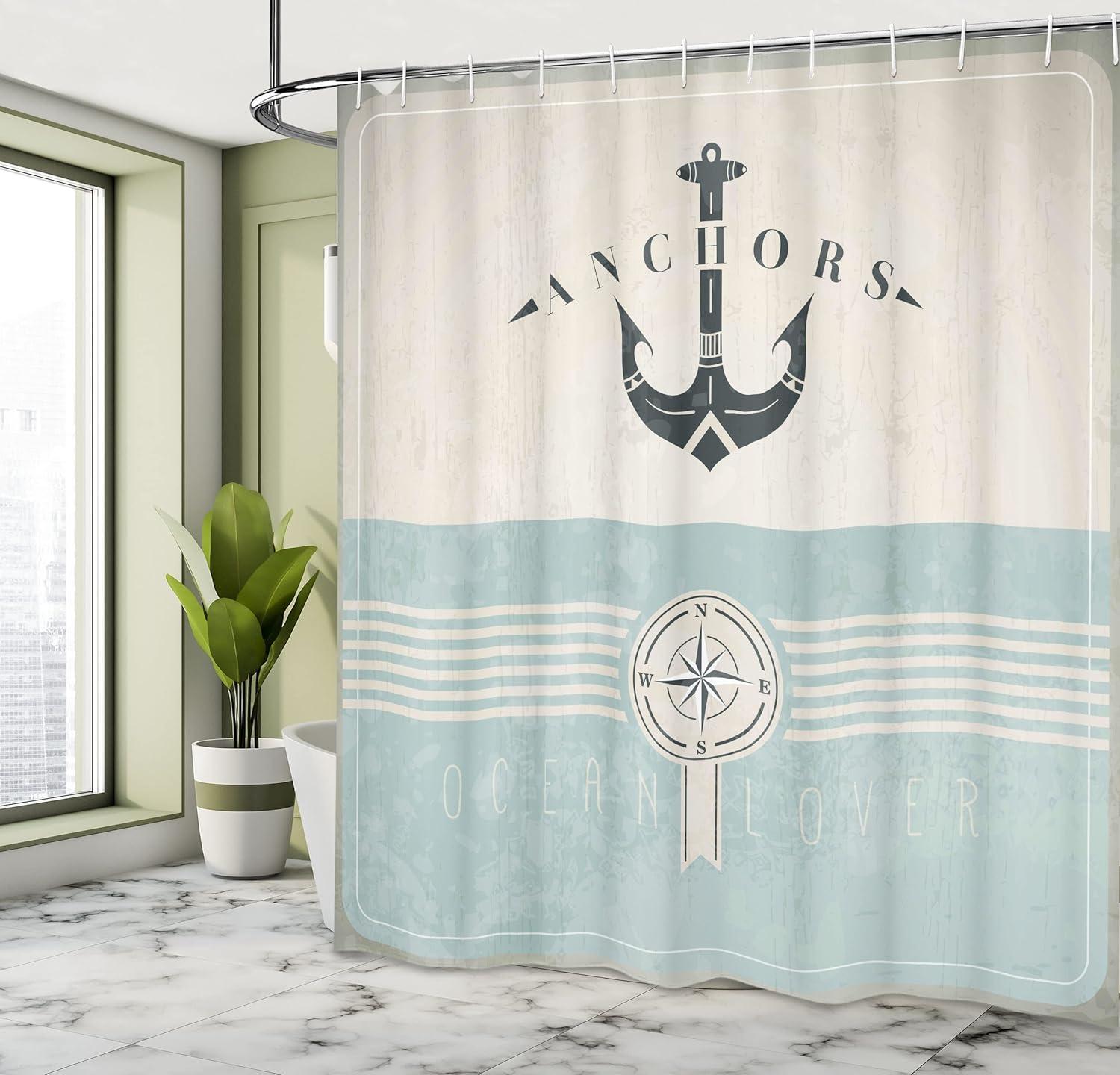 imageAmbesonne Navy Blue Shower Curtain Modern Eucalyptus Leaves with Romantic Winter Vibe in Cold Color Palette Cloth Fabric Bathroom Decor Set with Hooks 69 W x 75 L Blue Grey and WhiteBeige Blue