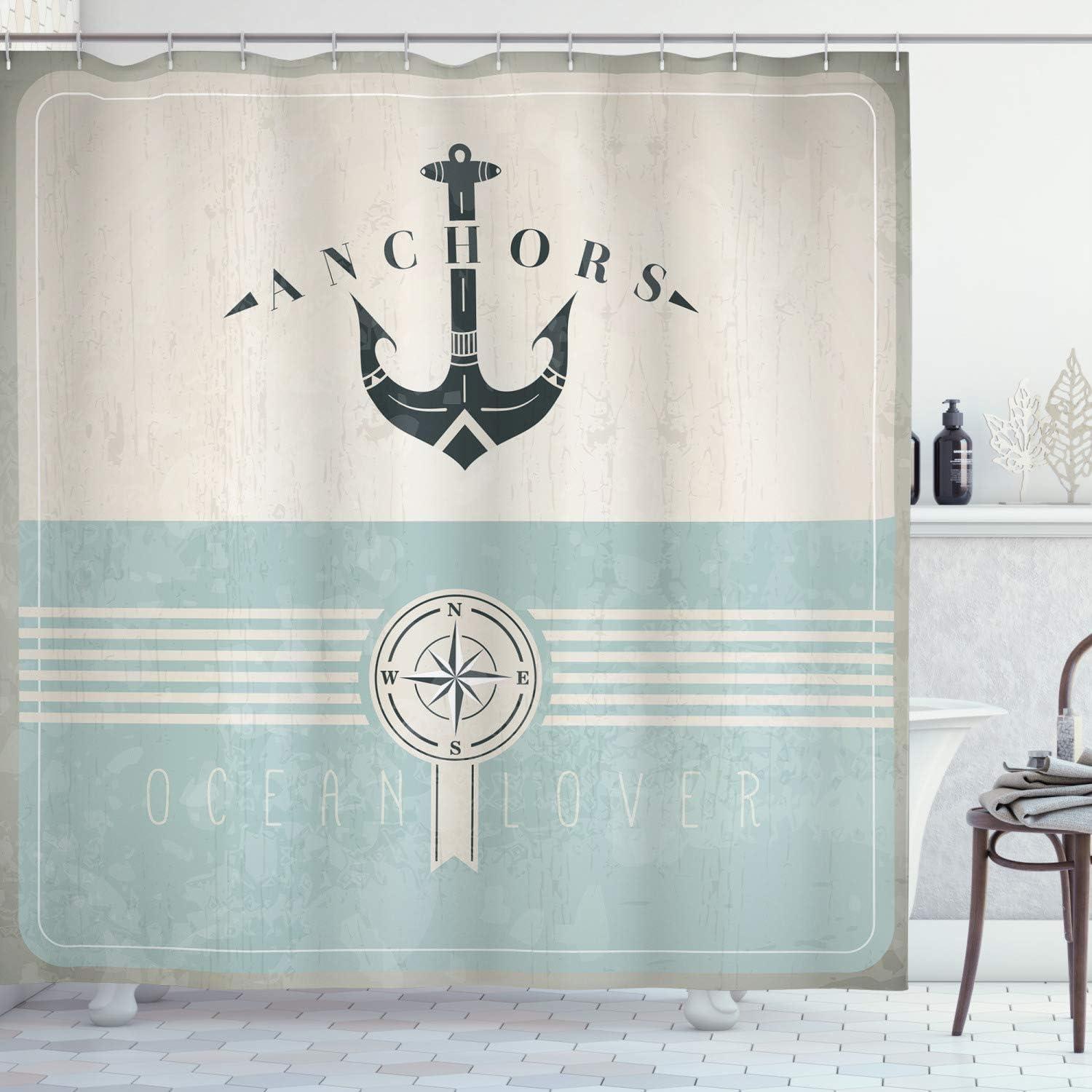 imageAmbesonne Navy Blue Shower Curtain Modern Eucalyptus Leaves with Romantic Winter Vibe in Cold Color Palette Cloth Fabric Bathroom Decor Set with Hooks 69 W x 75 L Blue Grey and WhiteBeige Blue