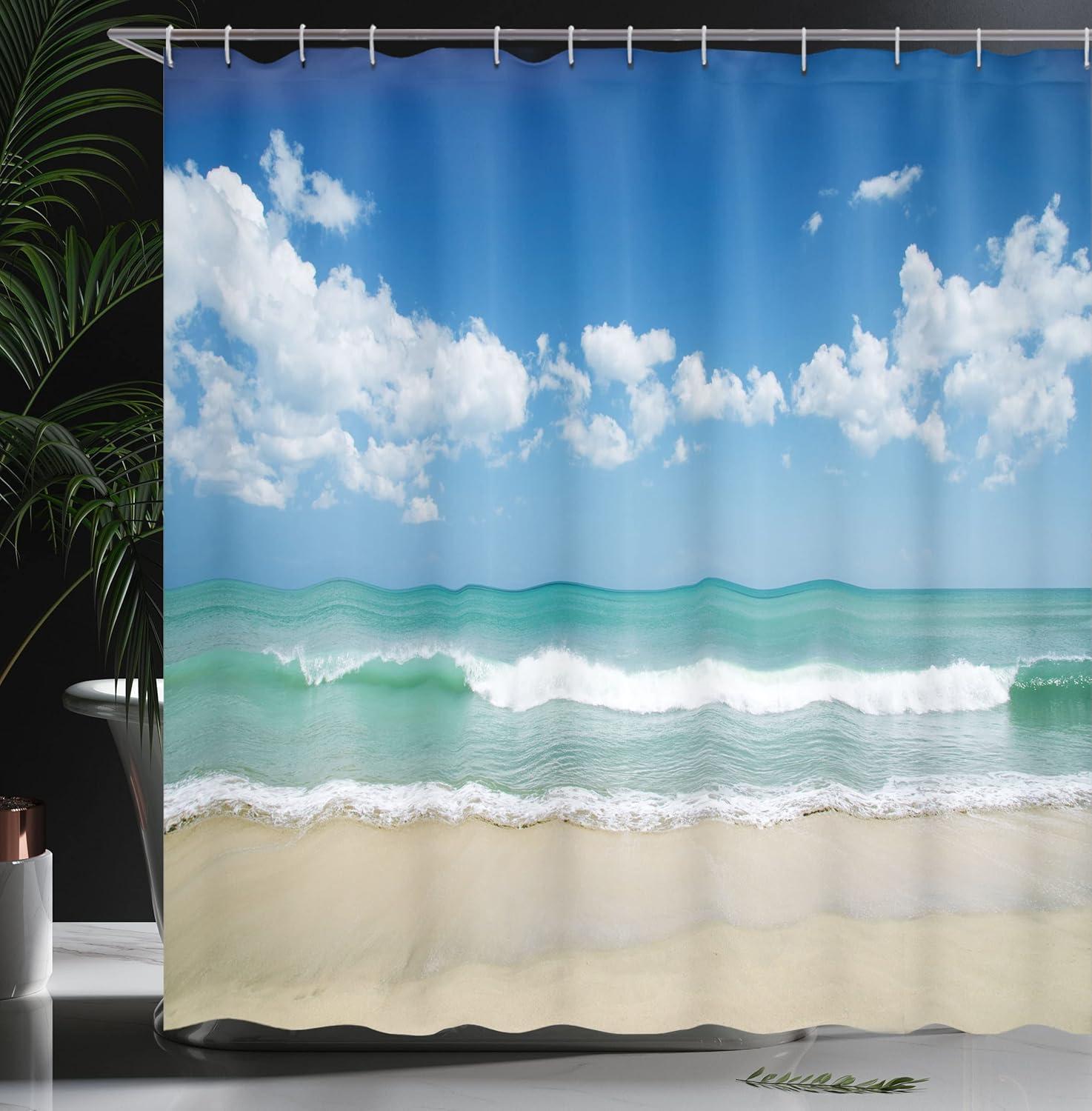 imageAmbesonne Navy Blue Shower Curtain Modern Eucalyptus Leaves with Romantic Winter Vibe in Cold Color Palette Cloth Fabric Bathroom Decor Set with Hooks 69 W x 75 L Blue Grey and WhiteTurquoise Cream