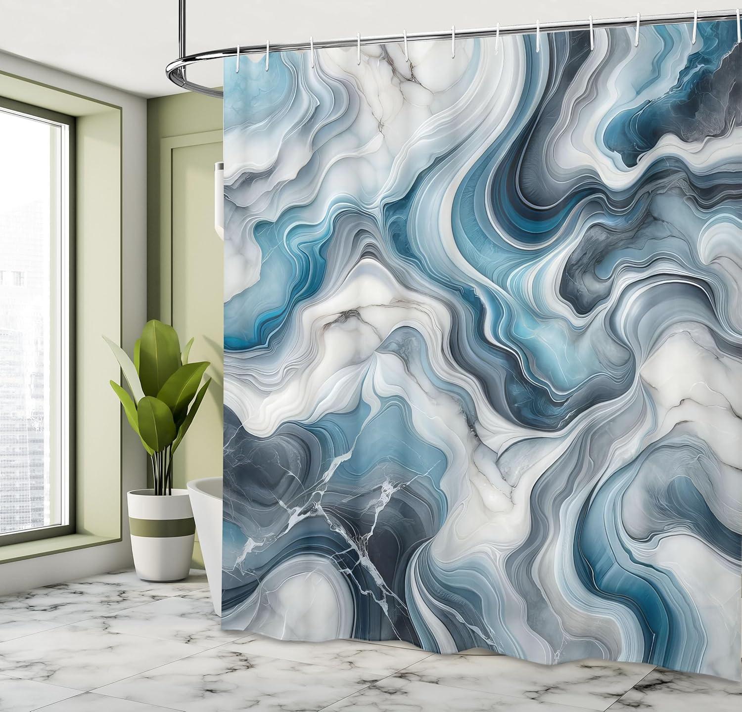 imageAmbesonne Navy Blue Shower Curtain Modern Eucalyptus Leaves with Romantic Winter Vibe in Cold Color Palette Cloth Fabric Bathroom Decor Set with Hooks 69 W x 75 L Blue Grey and WhiteCoconut and Purpleblue