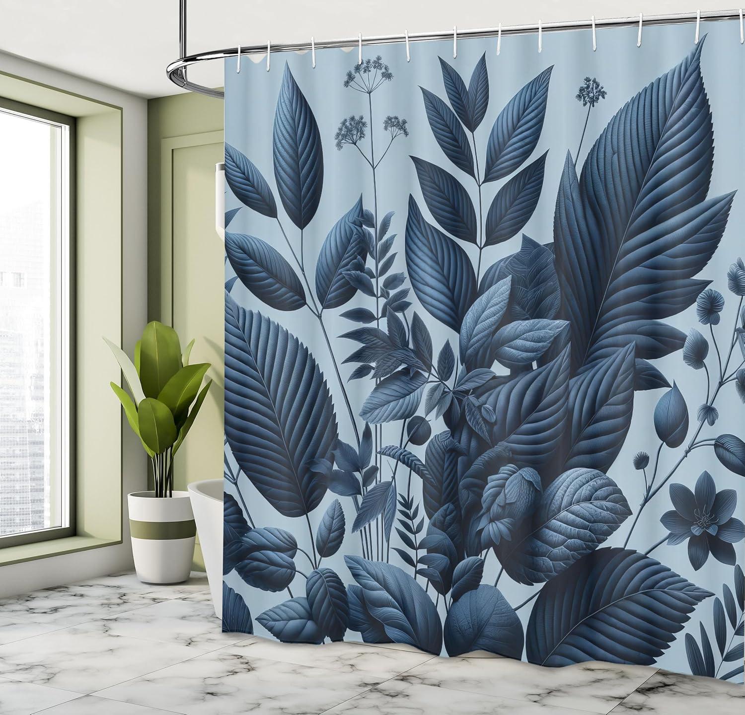 imageAmbesonne Navy Blue Shower Curtain Modern Eucalyptus Leaves with Romantic Winter Vibe in Cold Color Palette Cloth Fabric Bathroom Decor Set with Hooks 69 W x 75 L Blue Grey and WhiteDark Lavender