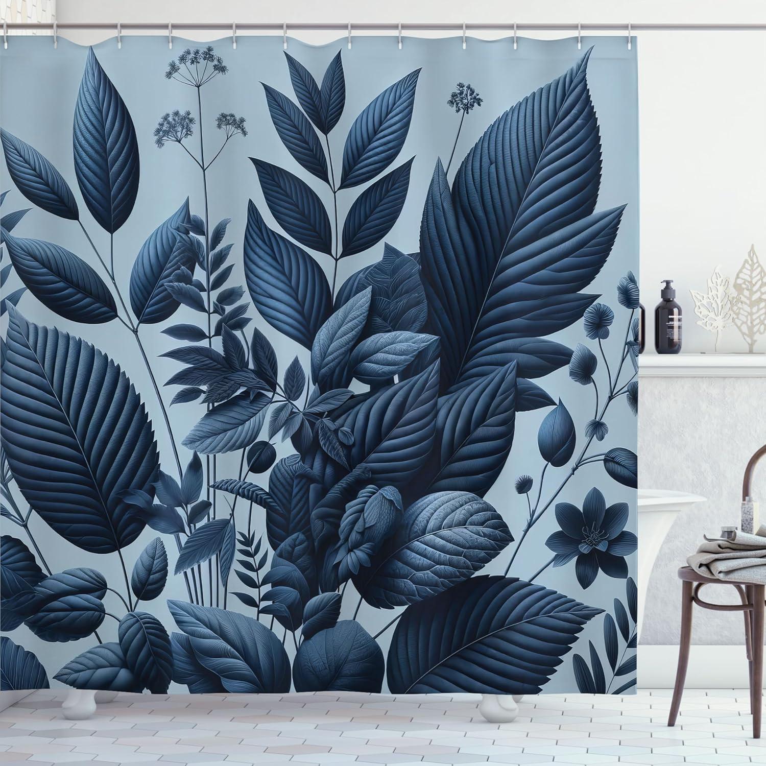 imageAmbesonne Navy Blue Shower Curtain Modern Eucalyptus Leaves with Romantic Winter Vibe in Cold Color Palette Cloth Fabric Bathroom Decor Set with Hooks 69 W x 75 L Blue Grey and WhiteDark Lavender
