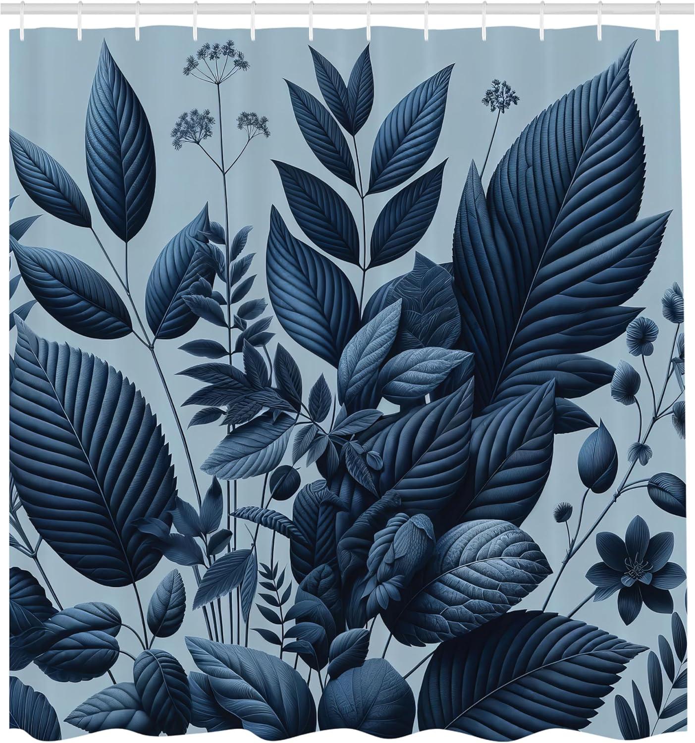 imageAmbesonne Navy Blue Shower Curtain Modern Eucalyptus Leaves with Romantic Winter Vibe in Cold Color Palette Cloth Fabric Bathroom Decor Set with Hooks 69 W x 75 L Blue Grey and WhiteDark Lavender