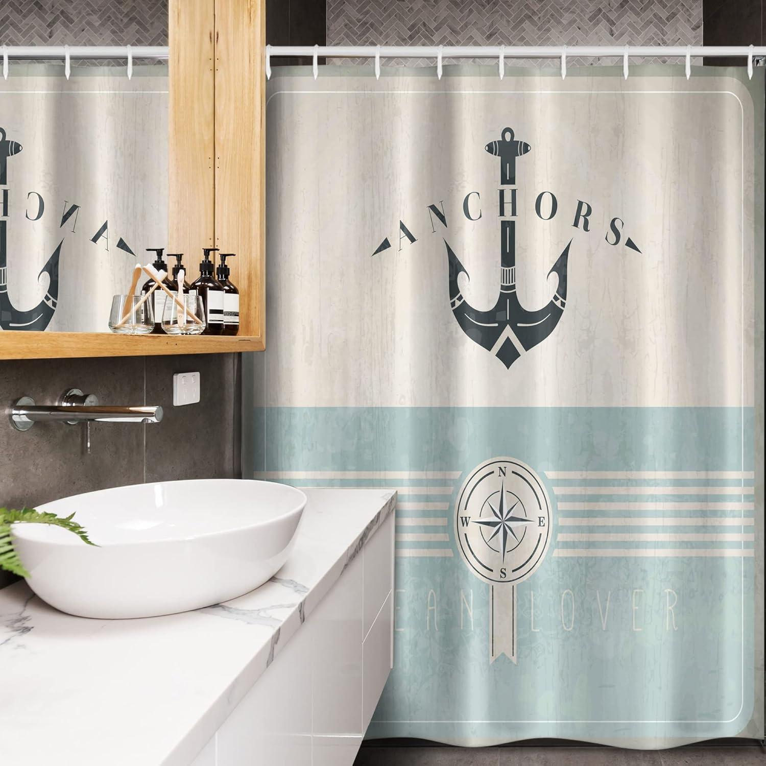 imageAmbesonne Navy Blue Shower Curtain Modern Eucalyptus Leaves with Romantic Winter Vibe in Cold Color Palette Cloth Fabric Bathroom Decor Set with Hooks 69 W x 75 L Blue Grey and WhiteBeige Blue