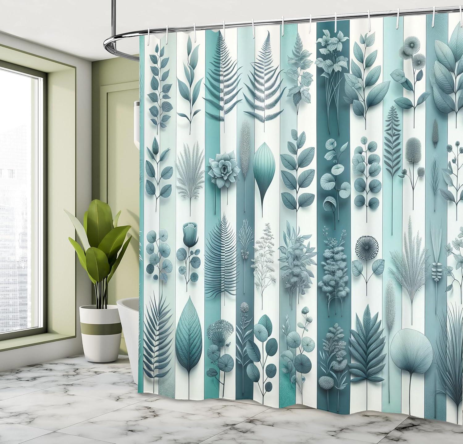 imageAmbesonne Navy Blue Shower Curtain Modern Eucalyptus Leaves with Romantic Winter Vibe in Cold Color Palette Cloth Fabric Bathroom Decor Set with Hooks 69 W x 75 L Blue Grey and WhitePetrol Blue Ivory Grey