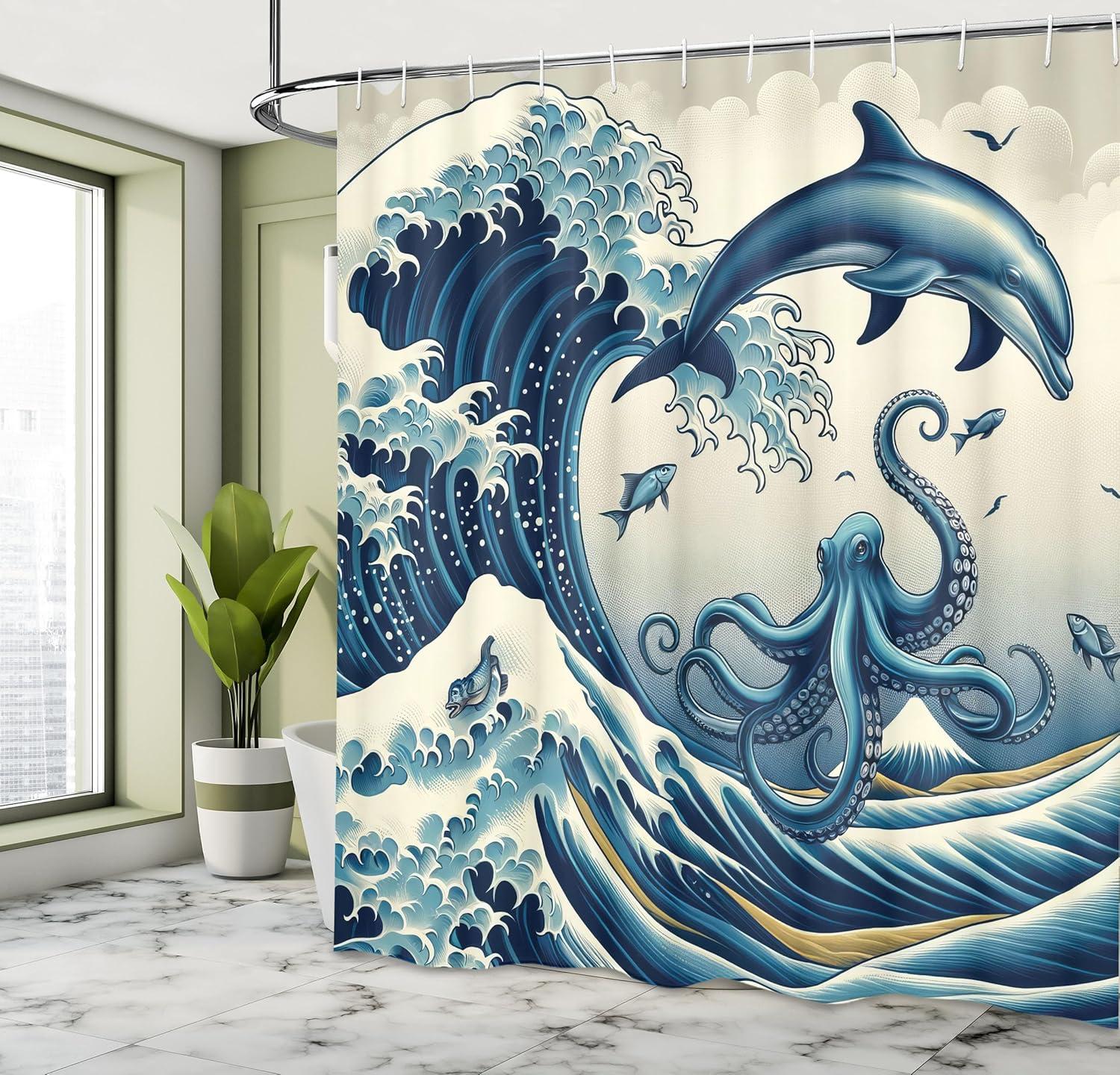 imageAmbesonne Navy Blue Shower Curtain Modern Eucalyptus Leaves with Romantic Winter Vibe in Cold Color Palette Cloth Fabric Bathroom Decor Set with Hooks 69 W x 75 L Blue Grey and WhiteSea Blue Pale Teal