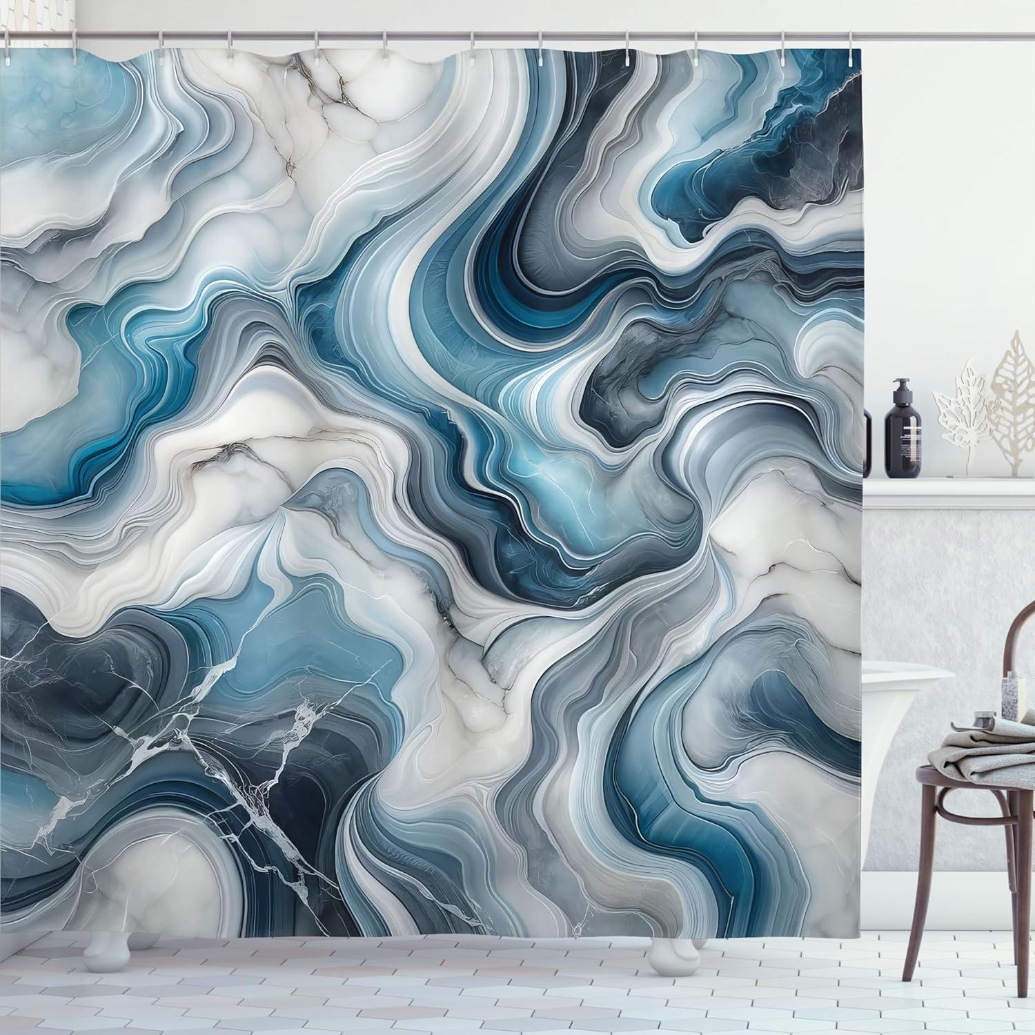 imageAmbesonne Navy Blue Shower Curtain Modern Eucalyptus Leaves with Romantic Winter Vibe in Cold Color Palette Cloth Fabric Bathroom Decor Set with Hooks 69 W x 75 L Blue Grey and WhiteCoconut and Purpleblue