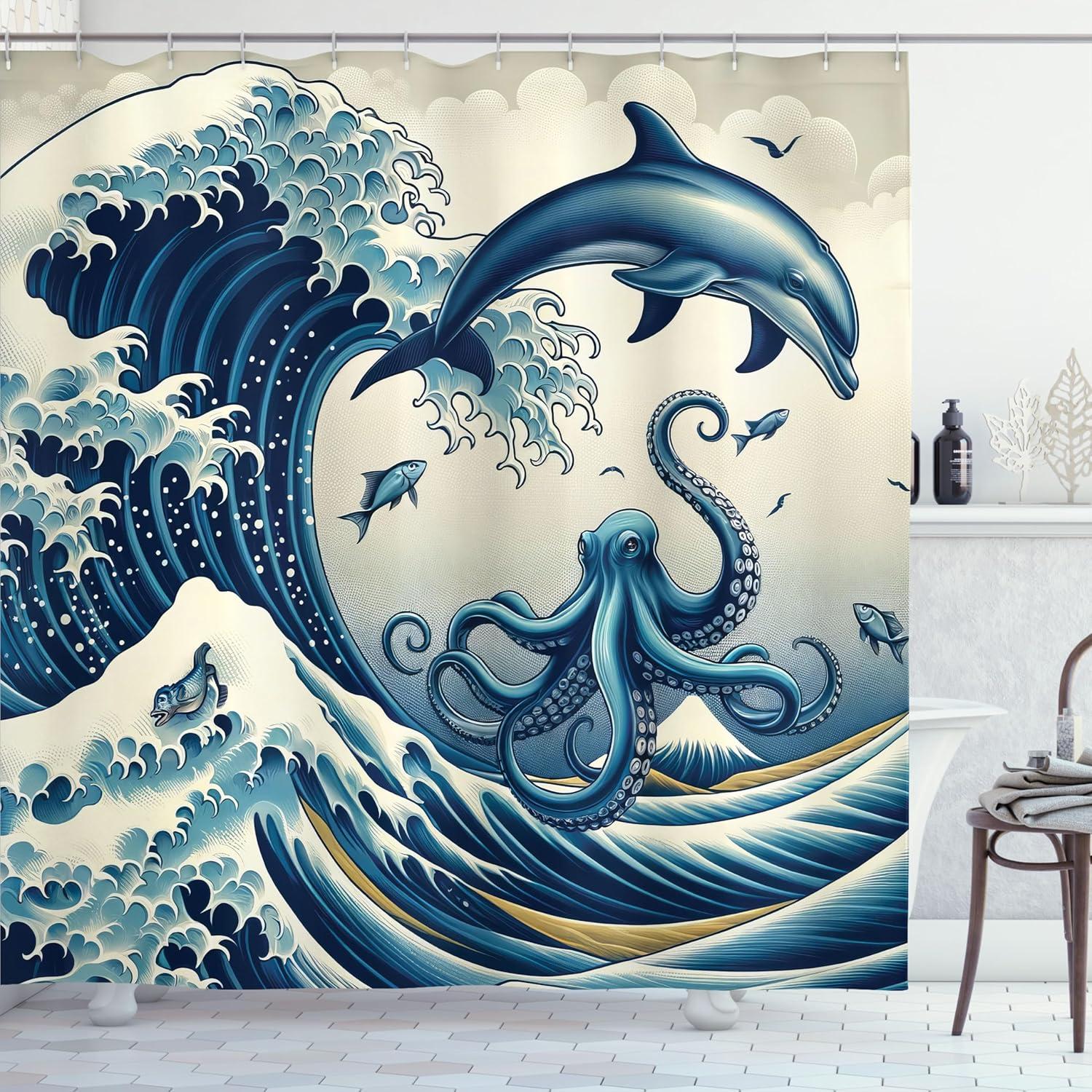 imageAmbesonne Navy Blue Shower Curtain Modern Eucalyptus Leaves with Romantic Winter Vibe in Cold Color Palette Cloth Fabric Bathroom Decor Set with Hooks 69 W x 75 L Blue Grey and WhiteSea Blue Pale Teal