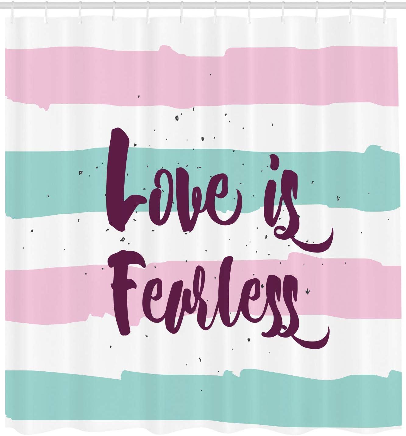 imageAmbesonne Romantic Shower Curtain Love is Fearless Inspirational Pale Colored Valentines Inscription Cloth Fabric Bathroom Decor Set with Hooks 69 W x 84 L Plum Pale Pink Mint Green