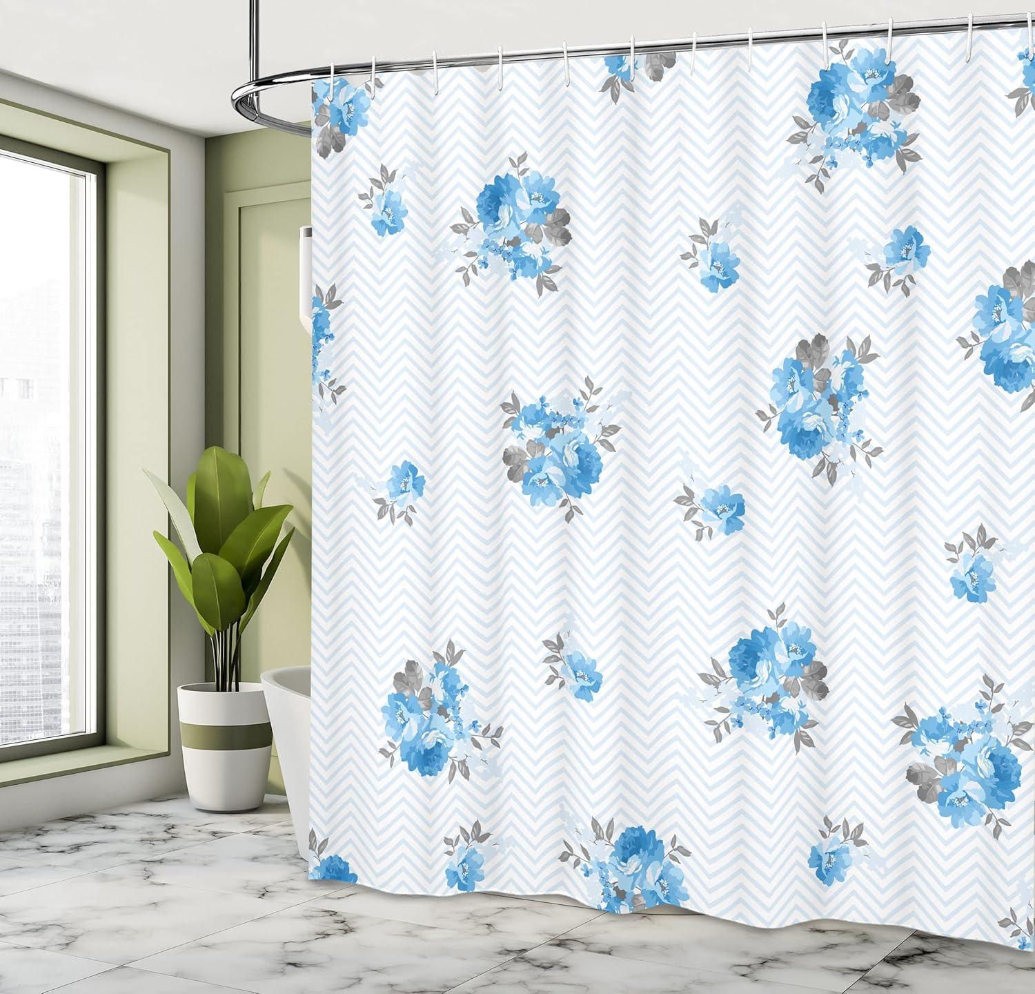 imageAmbesonne Rose Shower Curtain a Floral Theme Illustration of a Blue Rose Flower with Romantic Springtime Design Print of an Artwork Fabric Bathroom Decor Set with Hooks 69 W x 75 L Blue Grey