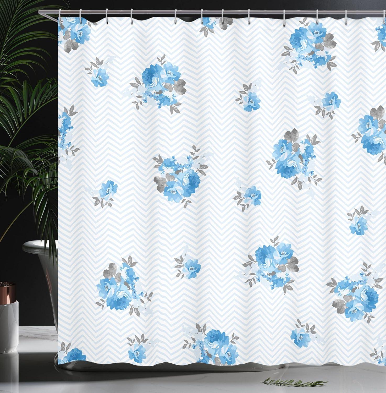imageAmbesonne Rose Shower Curtain a Floral Theme Illustration of a Blue Rose Flower with Romantic Springtime Design Print of an Artwork Fabric Bathroom Decor Set with Hooks 69 W x 75 L Blue Grey