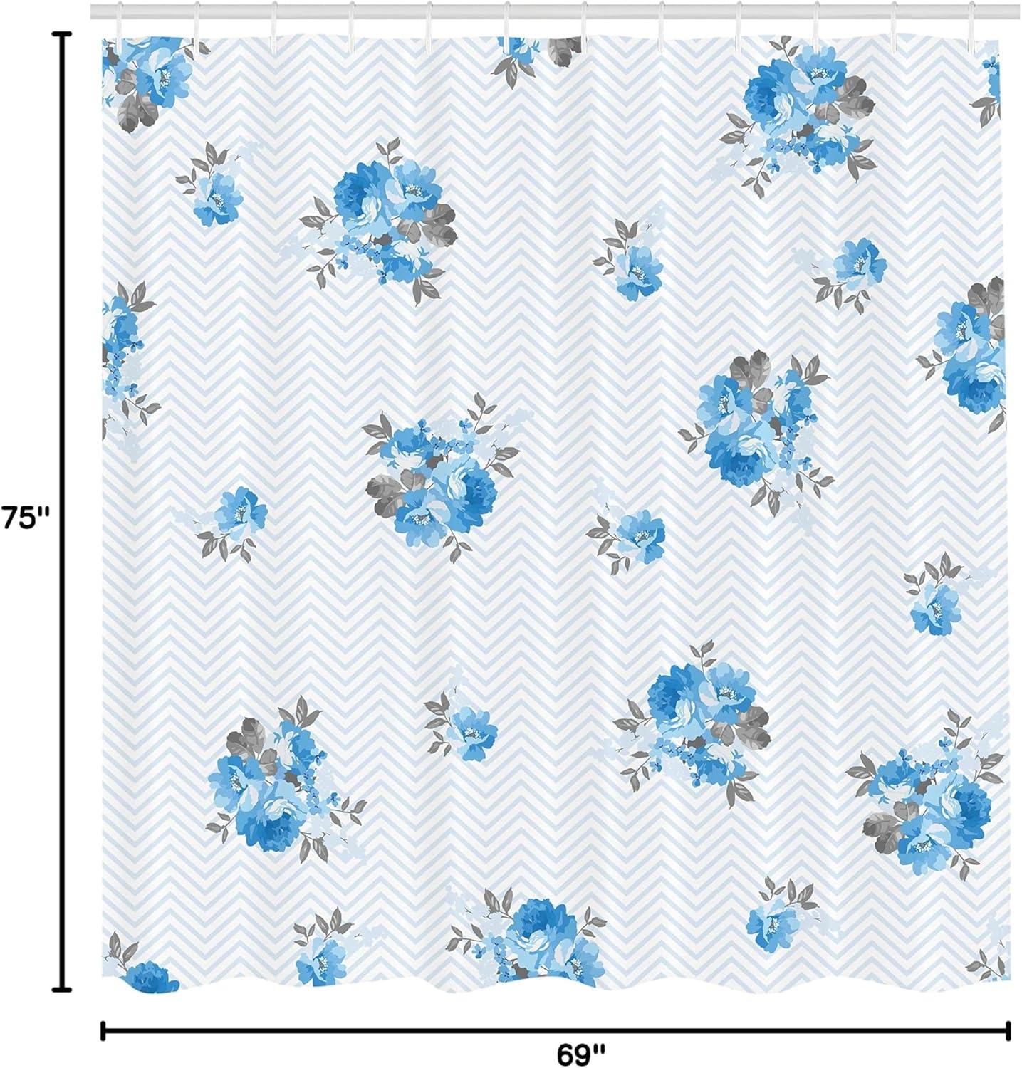 imageAmbesonne Rose Shower Curtain a Floral Theme Illustration of a Blue Rose Flower with Romantic Springtime Design Print of an Artwork Fabric Bathroom Decor Set with Hooks 69 W x 75 L Blue Grey