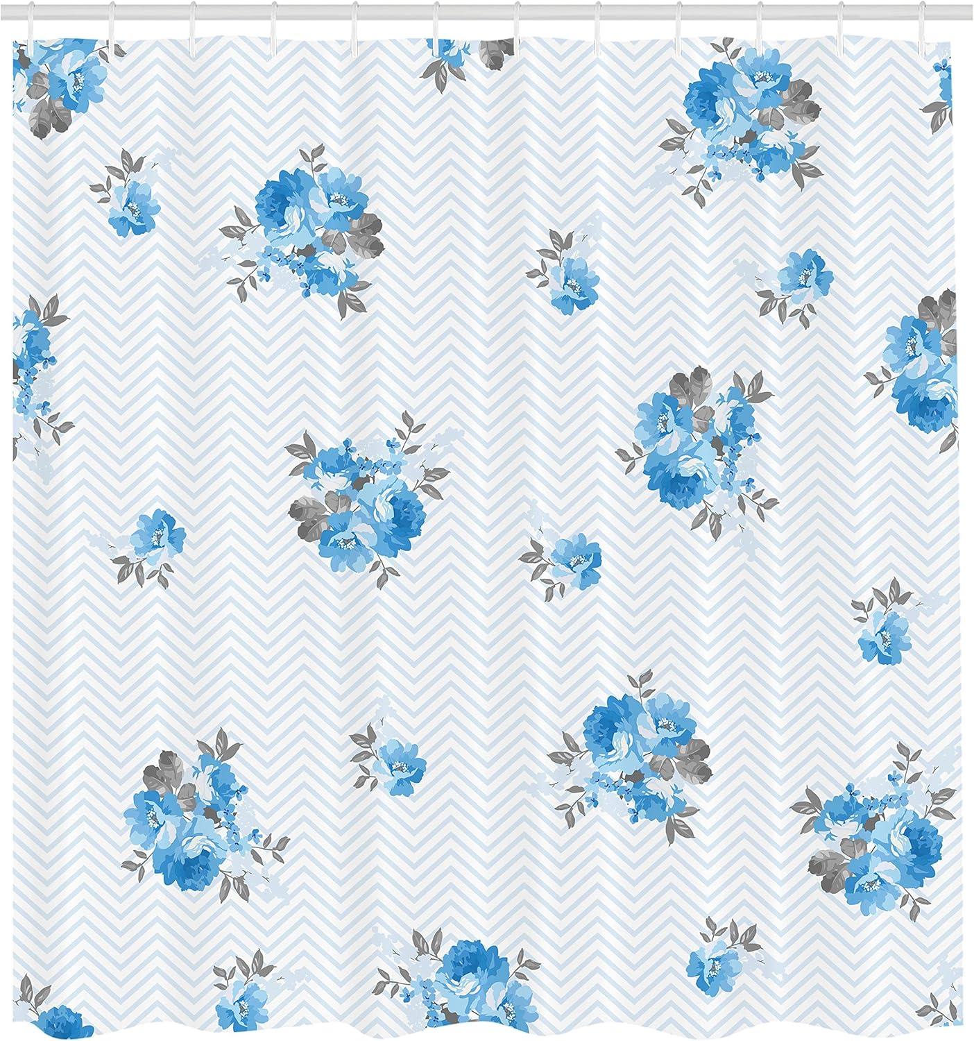 imageAmbesonne Rose Shower Curtain a Floral Theme Illustration of a Blue Rose Flower with Romantic Springtime Design Print of an Artwork Fabric Bathroom Decor Set with Hooks 69 W x 75 L Blue Grey