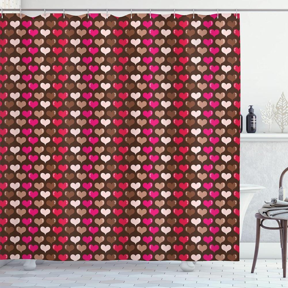 imageAmbesonne Abstract Shower Curtain Romantic Heart Shapes Vibrant Love Valentines Day Girls Graphic Illustration Cloth Fabric Bathroom Decor Set with Hooks 69 W x 70 L Brown Fuchsia