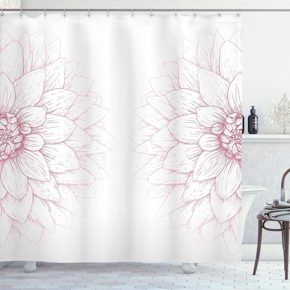 imageAmbesonne Dahlia Flower Shower Curtain Simplistic Drawing of a Bushy Sunflower Daisy Like Big Petals Image Modern Romantic Spring Art Print Fabric Bathroom Decor Set with Hooks 69 W x 70 L Pink