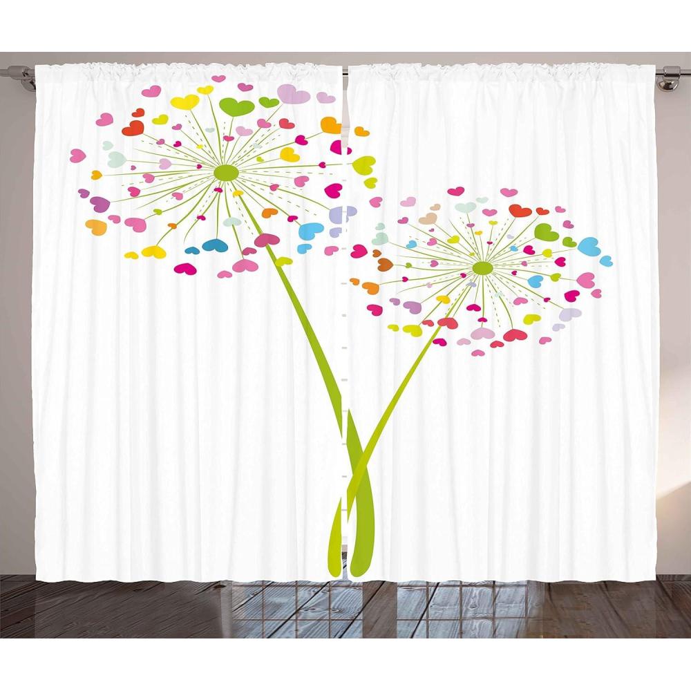 imageAmbesonne Floral Curtains Spring Dandelion Flower with Heart Shaped Colorful Petals Romance Valentines Design Living Room Bedroom Window Drapes 2 Panel Set 108 X 63 Multicolor108W x 63L Pack of 2