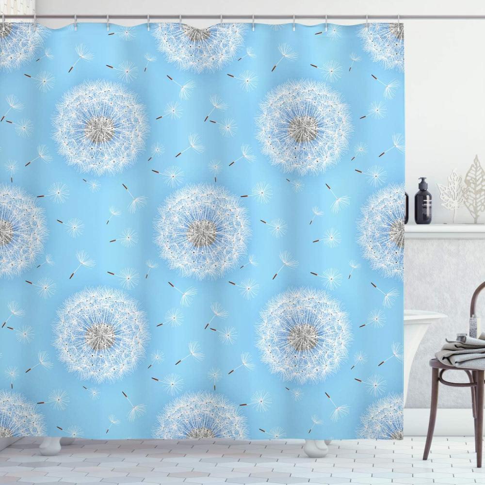 imageAmbesonne Floral Shower Curtain Dandelion Petals Flying Fluffy Soft Flora in Pastel Tones Spring Romantic Design Cloth Fabric Bathroom Decor Set with Hooks 69 W x 75 L Sky White
