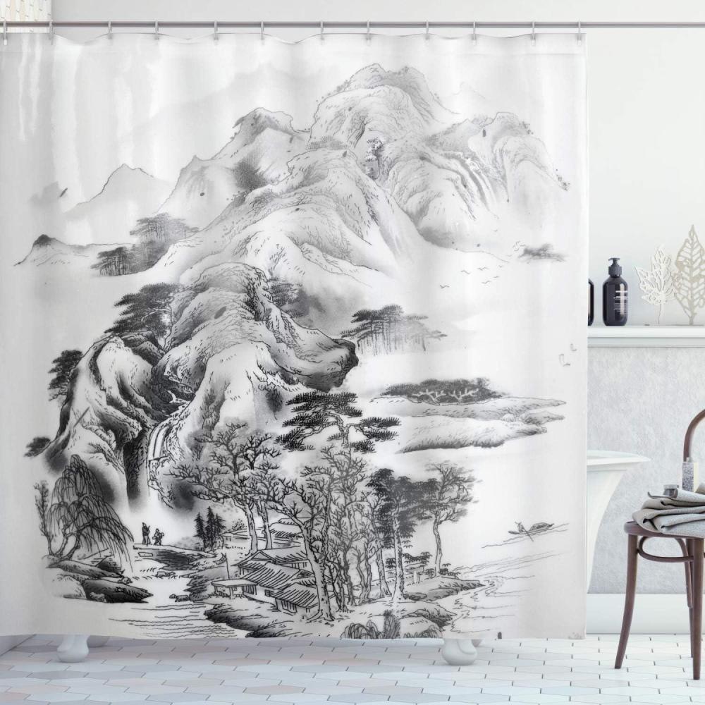 imageAmbesonne Floral Shower Curtain Watercolor Style of a Peony Flowers with The Black Brush Strokes Inspired by Romantic Spring Cloth Fabric Bathroom Decor Set with Hooks 69 W x 75 L Pink WhiteGrey Black