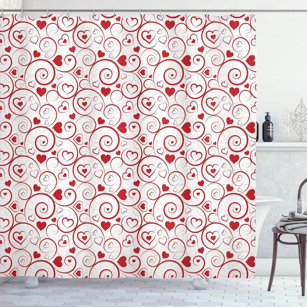 imageAmbesonne Love Shower Curtain Love Hearts and Swirls Ornamental Classical Gardens Romantic Happiness Spring Cloth Fabric Bathroom Decor Set with Hooks 69 W x 70 L White Rose