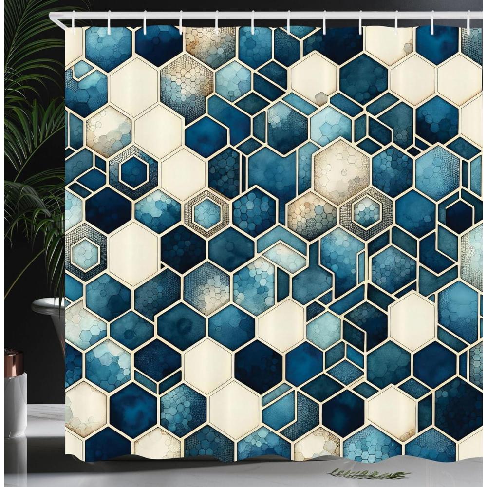 imageAmbesonne Navy Blue Shower Curtain Modern Eucalyptus Leaves with Romantic Winter Vibe in Cold Color Palette Cloth Fabric Bathroom Decor Set with Hooks 69 W x 75 L Blue Grey and WhitePetrol Blue Cream