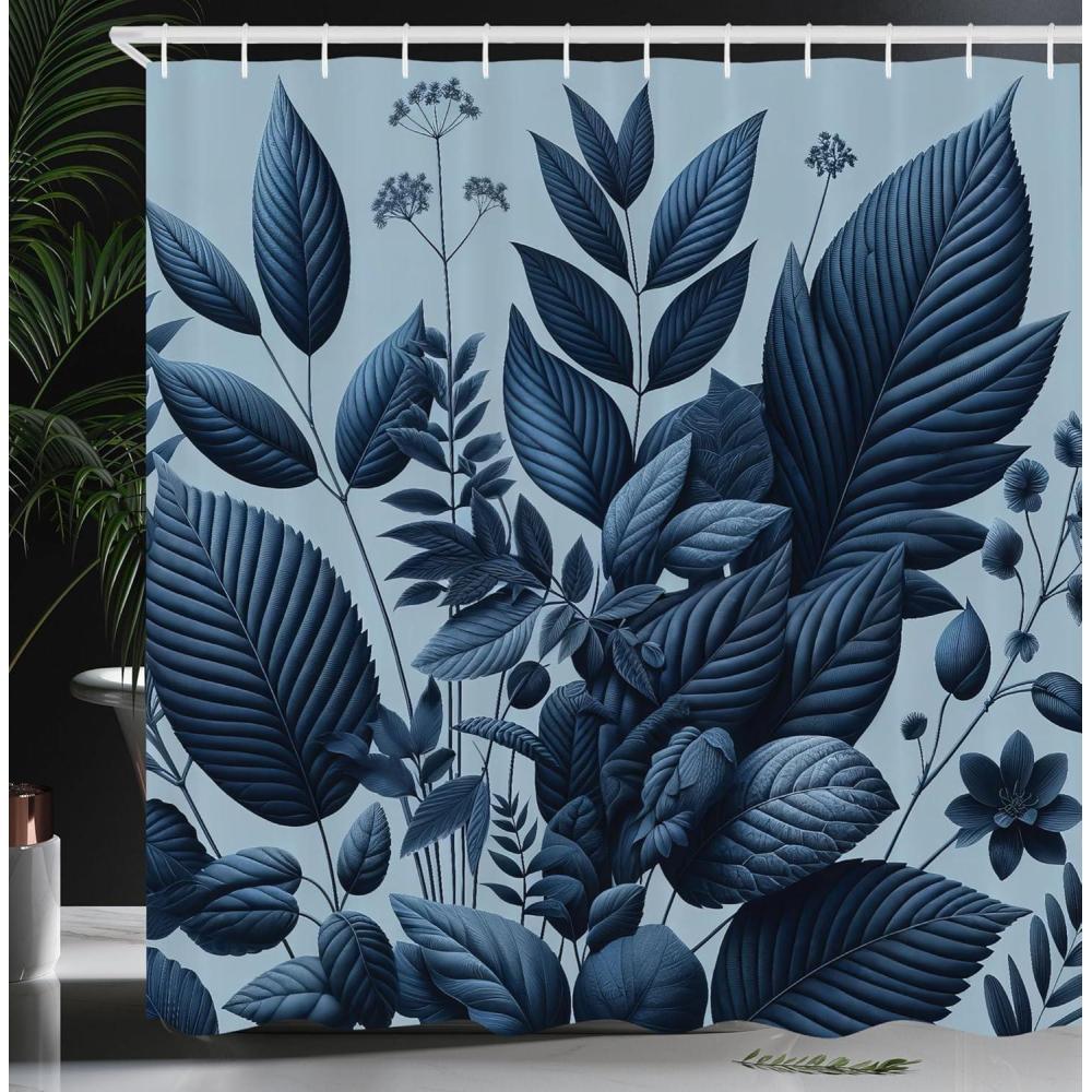 imageAmbesonne Navy Blue Shower Curtain Modern Eucalyptus Leaves with Romantic Winter Vibe in Cold Color Palette Cloth Fabric Bathroom Decor Set with Hooks 69 W x 75 L Blue Grey and WhiteDark Lavender