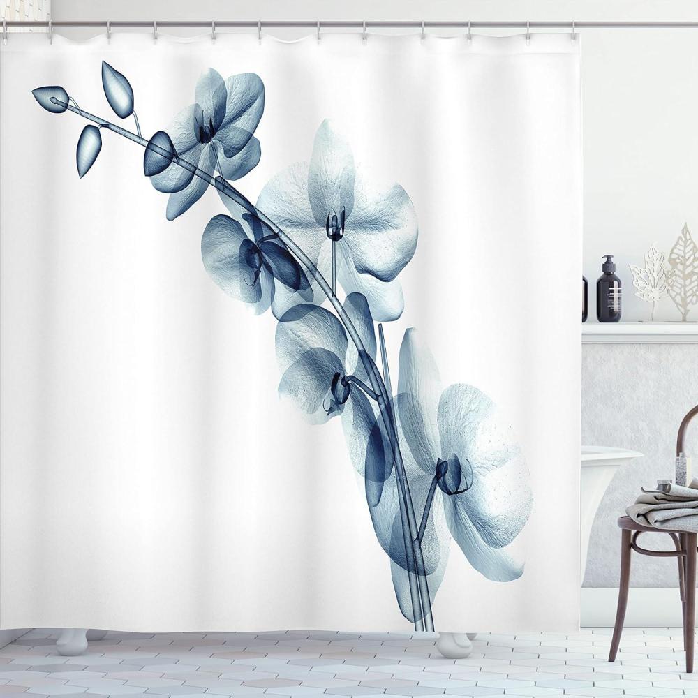 imageAmbesonne Navy Blue Shower Curtain Modern Eucalyptus Leaves with Romantic Winter Vibe in Cold Color Palette Cloth Fabric Bathroom Decor Set with Hooks 69 W x 75 L Blue Grey and WhiteWhite Teal