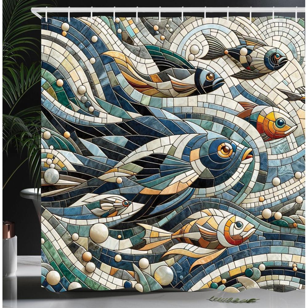 imageAmbesonne Navy Blue Shower Curtain Modern Eucalyptus Leaves with Romantic Winter Vibe in Cold Color Palette Cloth Fabric Bathroom Decor Set with Hooks 69 W x 75 L Blue Grey and WhiteSlate Blue Camel Beige