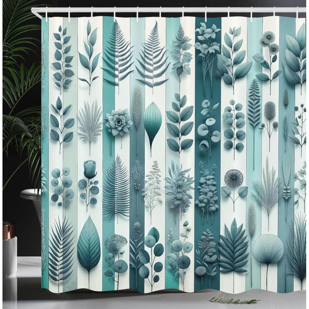 imageAmbesonne Navy Blue Shower Curtain Modern Eucalyptus Leaves with Romantic Winter Vibe in Cold Color Palette Cloth Fabric Bathroom Decor Set with Hooks 69 W x 75 L Blue Grey and WhitePetrol Blue Ivory Grey