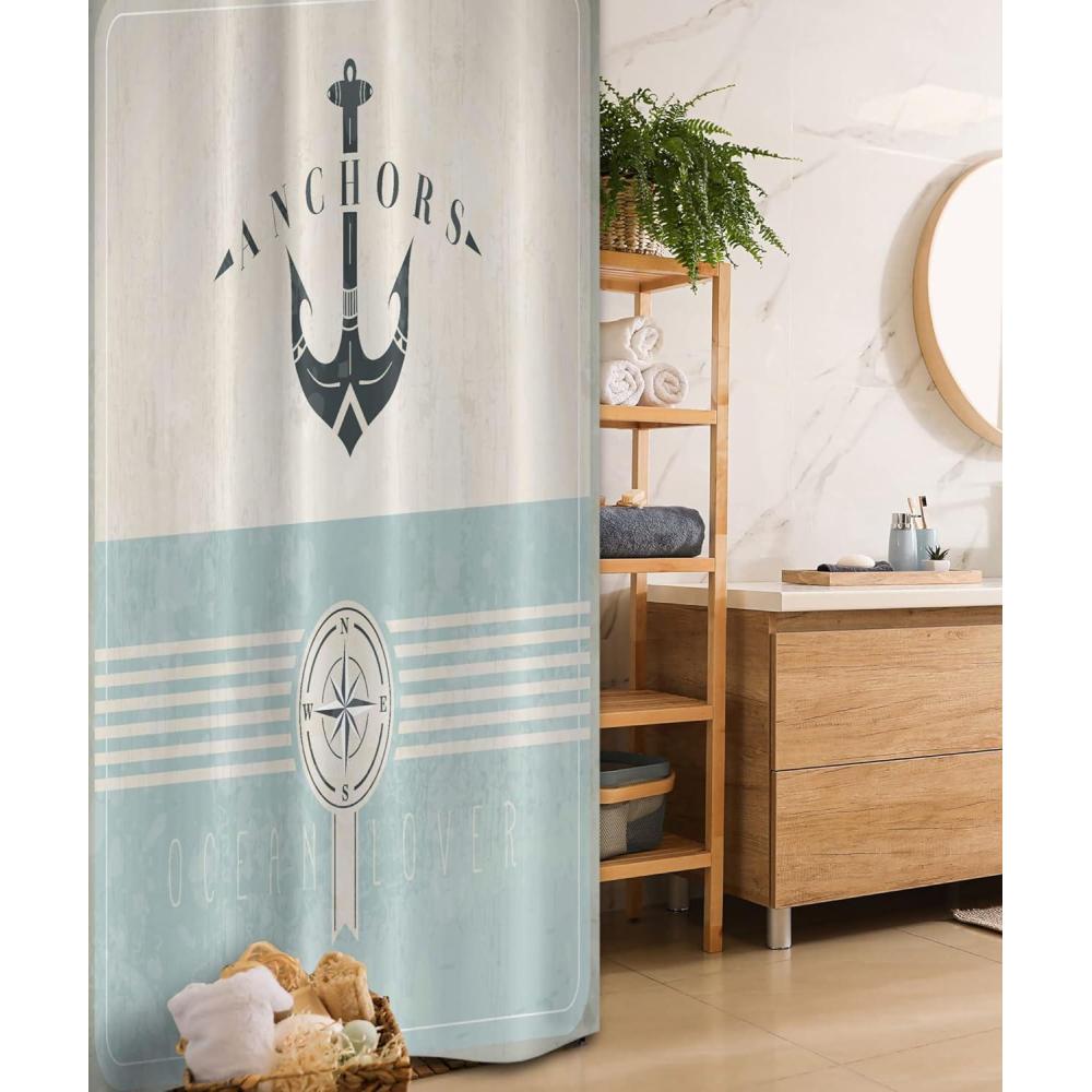 imageAmbesonne Navy Blue Shower Curtain Modern Eucalyptus Leaves with Romantic Winter Vibe in Cold Color Palette Cloth Fabric Bathroom Decor Set with Hooks 69 W x 75 L Blue Grey and WhiteBeige Blue