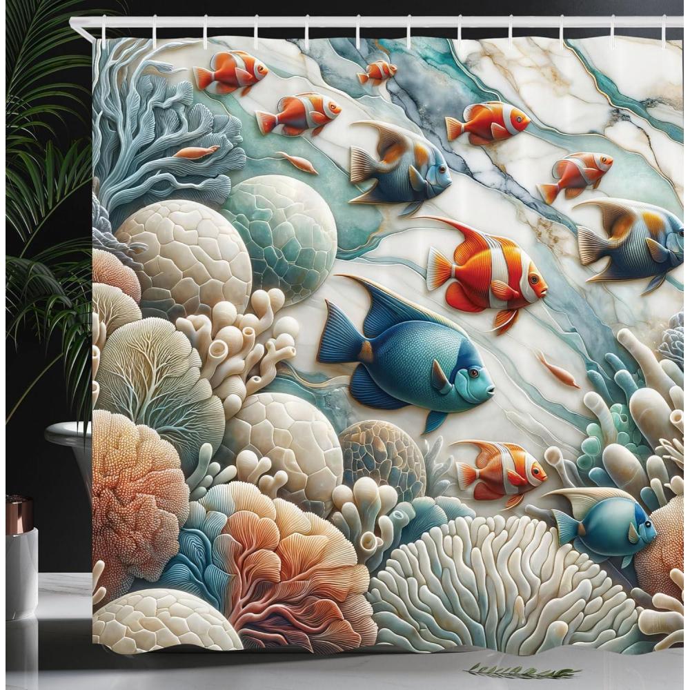 imageAmbesonne Navy Blue Shower Curtain Modern Eucalyptus Leaves with Romantic Winter Vibe in Cold Color Palette Cloth Fabric Bathroom Decor Set with Hooks 69 W x 75 L Blue Grey and WhiteSalmon Sea Blue Eggshell