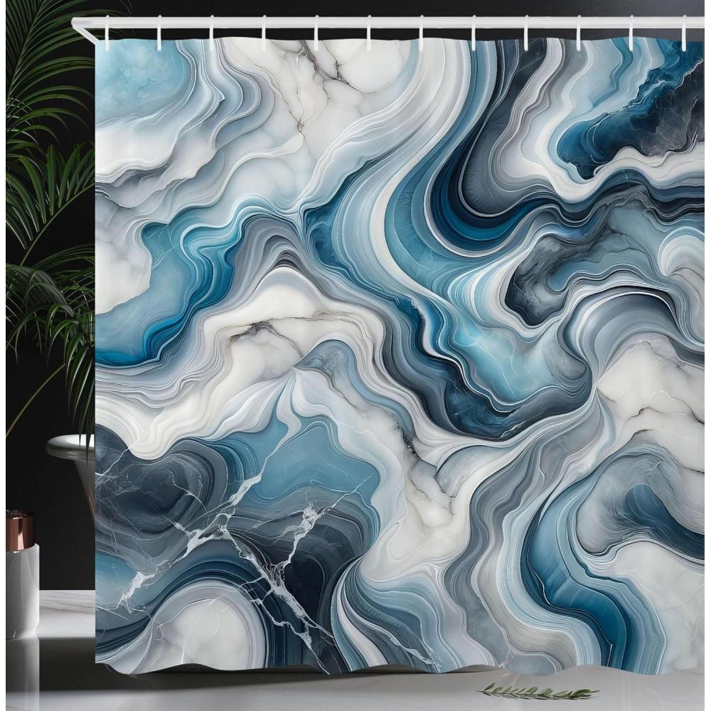 imageAmbesonne Navy Blue Shower Curtain Modern Eucalyptus Leaves with Romantic Winter Vibe in Cold Color Palette Cloth Fabric Bathroom Decor Set with Hooks 69 W x 75 L Blue Grey and WhiteCoconut and Purpleblue