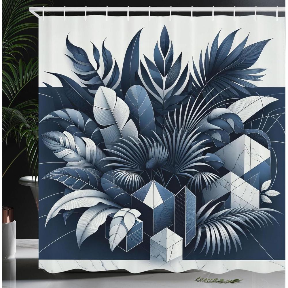 imageAmbesonne Navy Blue Shower Curtain Modern Eucalyptus Leaves with Romantic Winter Vibe in Cold Color Palette Cloth Fabric Bathroom Decor Set with Hooks 69 W x 75 L Blue Grey and WhiteDark Sky Blue and Pale Grey