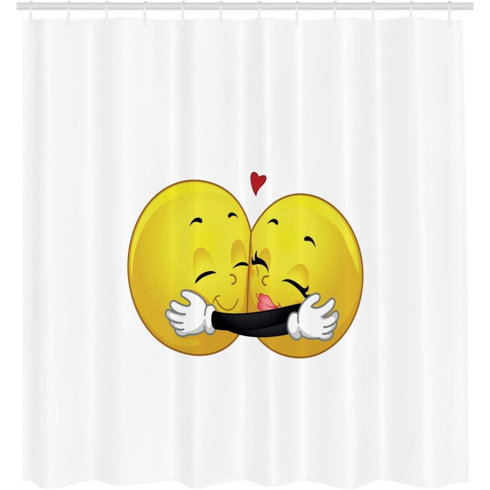 imageAmbesonne Romantic Shower Curtain Hugging Pop Culture Showing Affection and Adoration Cloth Fabric Bathroom Decor Set with Hooks 105 Extra Wide Yellow Black White