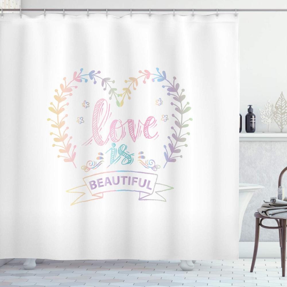 imageAmbesonne Romantic Shower Curtain Pastel Colored Spring Inspired Frame Branches in Heart Shape with Dreamy Look Cloth Fabric Bathroom Decor Set with Hooks 69 W x 75 L Multicolor