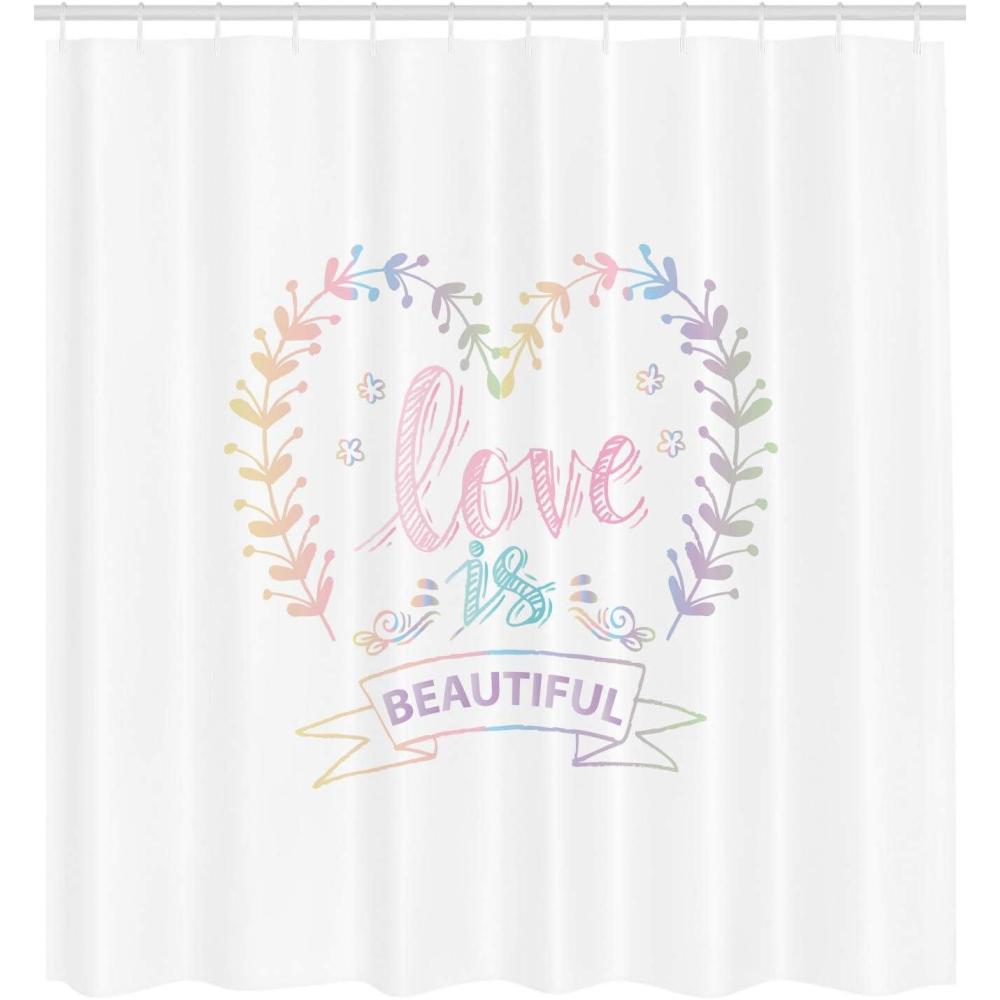 imageAmbesonne Romantic Shower Curtain Pastel Colored Spring Inspired Frame Branches in Heart Shape with Dreamy Look Fabric Bathroom Decor Set with Hooks 105 inches Extra Wide Multicolor