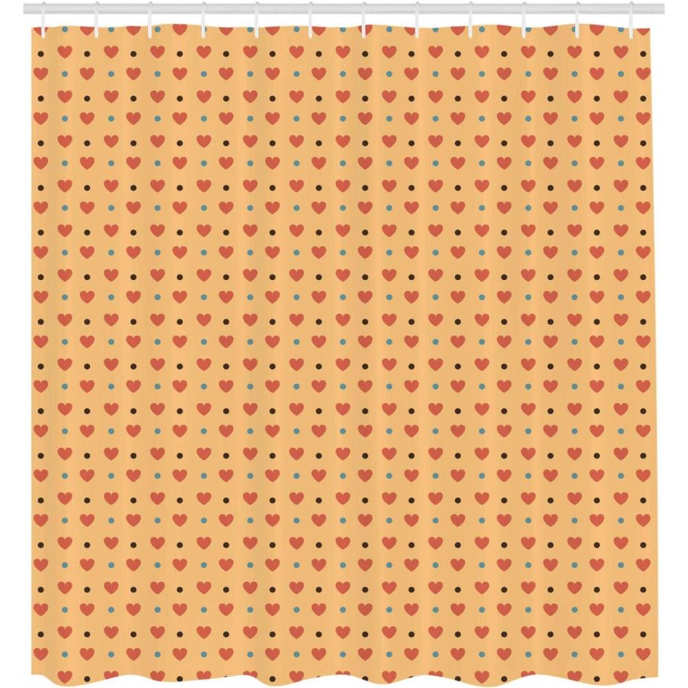 imageAmbesonne Romantic Shower Curtain Valentines Day Inspired Love Couple Sign Hearts and Retro Polka Dots Fabric Bathroom Decor Set with Hooks 105 inches Extra Wide Coral Pale Orange Blue