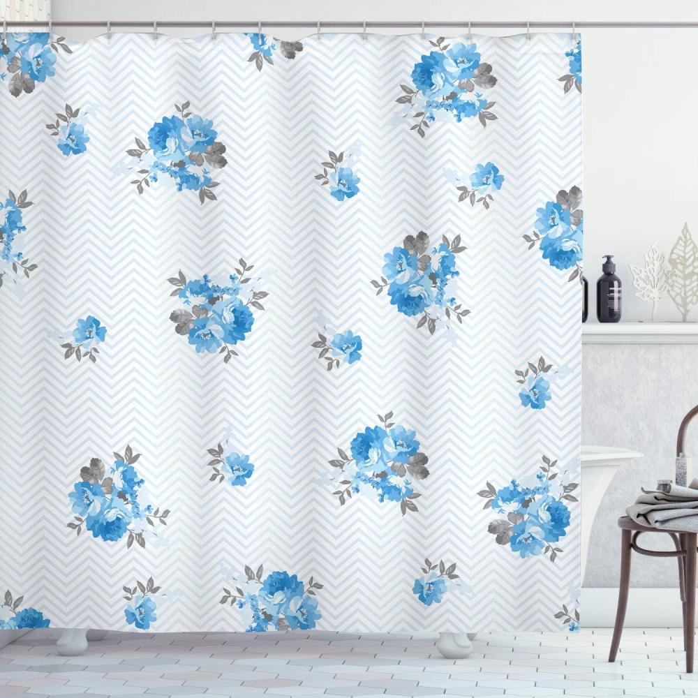 imageAmbesonne Rose Shower Curtain a Floral Theme Illustration of a Blue Rose Flower with Romantic Springtime Design Print of an Artwork Fabric Bathroom Decor Set with Hooks 69 W x 75 L Blue Grey