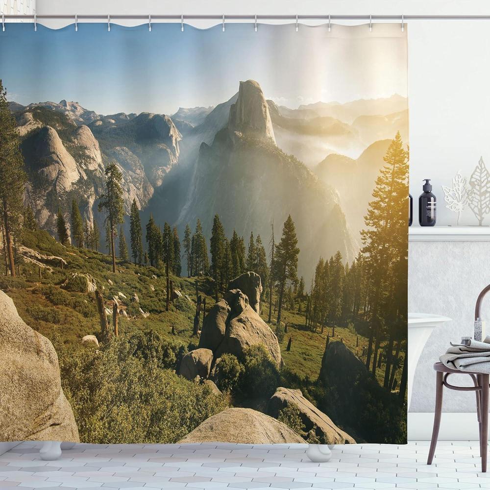 imageAmbesonne Yosemite Shower Curtain Yosemite Valley and Half Dome in Foggy Morning During Romantic Sunrise Scenery Cloth Fabric Bathroom Decor Set with Hooks 69 W x 70 L Green Beige