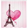 Ambesonne Eiffel Tower Shower Curtain, Eiffel Romantic Valentine Love Watercolor Theme Heart Leaf Silhouette Print, Cloth Fabric Bathroom Decor Set with Hooks, 69″ W x 75″ L, Fuchsia Brown