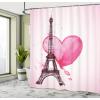 Ambesonne Eiffel Tower Shower Curtain, Eiffel Romantic Valentine Love Watercolor Theme Heart Leaf Silhouette Print, Cloth Fabric Bathroom Decor Set with Hooks, 69″ W x 75″ L, Fuchsia Brown