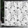 Ambesonne Floral Shower Curtain, Flowers Leaves Twirled Swirls Buds Nature Romantic Design Art Print, Cloth Fabric Bathroom Decor Set with Hooks, 69″ W x 70″ L, Black White