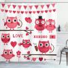 Ambesonne Animal Shower Curtain, Owls Image with Romantic Elements Arrow Eyesight Partners in Amour Design, Cloth Fabric Bathroom Decor Set with Hooks, 69″ W x 70″ L, Red White