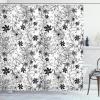 Ambesonne Floral Shower Curtain, Flowers Leaves Twirled Swirls Buds Nature Romantic Design Art Print, Cloth Fabric Bathroom Decor Set with Hooks, 69″ W x 70″ L, Black White