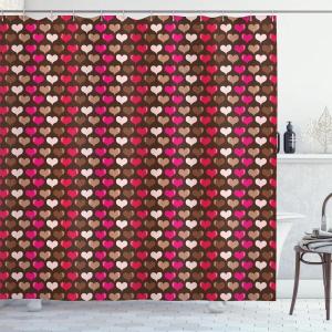 Ambesonne Abstract Shower Curtain, Romantic Heart Shapes Vibrant Love Valentines Day Girls Graphic Illustration, Cloth Fabric Bathroom Decor Set with Hooks, 69″ W x 70″ L, Brown Fuchsia
