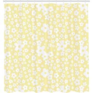 Ambesonne Chocolate Shower Curtain, Abstract Flowers with Dotted Lines Vintage Inspirations in Romantic Composition, Fabric Bathroom Decor Set with Hooks, 105″ Extra Wide, Beige Brown(Yellow and White)