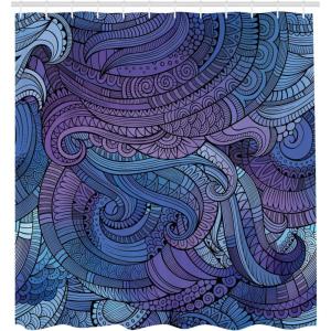 Ambesonne Chocolate Shower Curtain, Abstract Flowers with Dotted Lines Vintage Inspirations in Romantic Composition, Fabric Bathroom Decor Set with Hooks, 105″ Extra Wide, Beige Brown(Purple Blue)