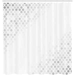 Ambesonne Chocolate Shower Curtain, Abstract Flowers with Dotted Lines Vintage Inspirations in Romantic Composition, Fabric Bathroom Decor Set with Hooks, 105″ Extra Wide, Beige Brown(Silver White)
