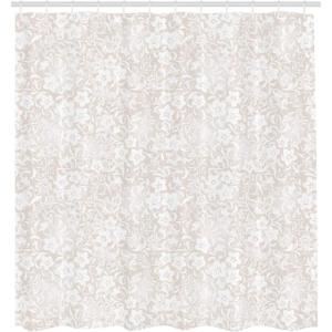Ambesonne Chocolate Shower Curtain, Abstract Flowers with Dotted Lines Vintage Inspirations in Romantic Composition, Fabric Bathroom Decor Set with Hooks, 105″ Extra Wide, Beige Brown(Beige White)
