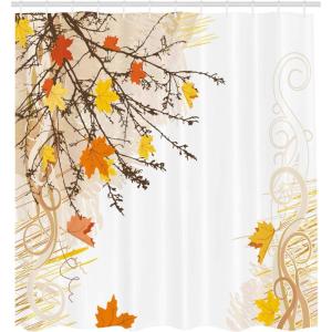 Ambesonne Chocolate Shower Curtain, Abstract Flowers with Dotted Lines Vintage Inspirations in Romantic Composition, Fabric Bathroom Decor Set with Hooks, 105″ Extra Wide, Beige Brown(Tan Yellow Orange)