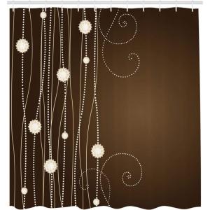 Ambesonne Chocolate Shower Curtain, Abstract Flowers with Dotted Lines Vintage Inspirations in Romantic Composition, Fabric Bathroom Decor Set with Hooks, 105″ Extra Wide, Beige Brown(Beige Brown)
